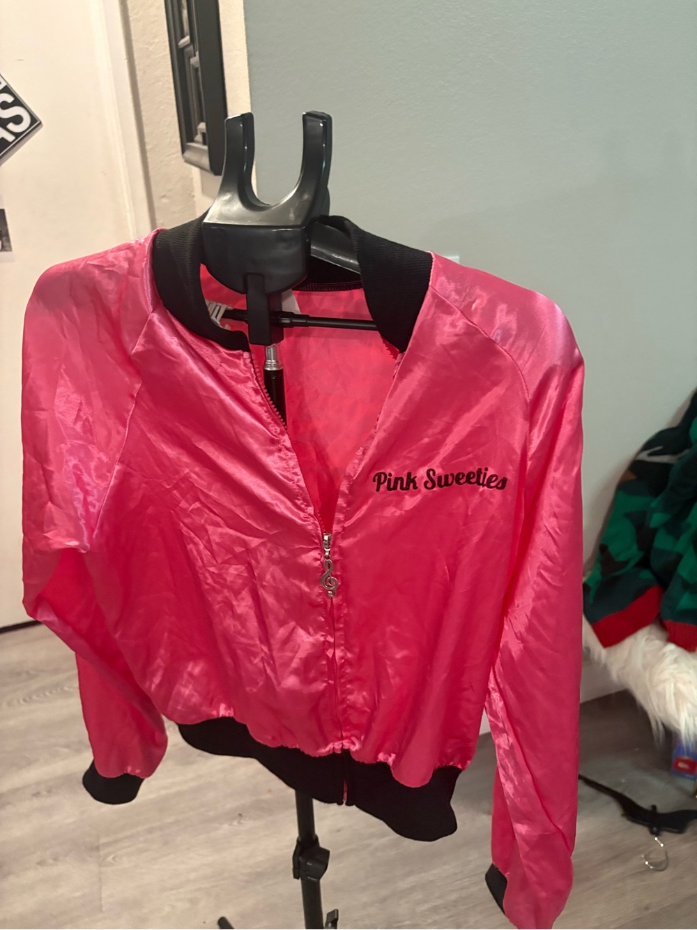 Spirit Hot Pink Satin Bomber Jacket with Black Trim
